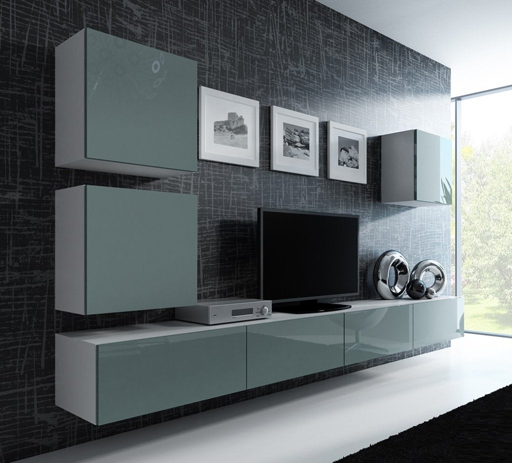 VOORRAAD Compleet zwevend tv-wandmeubel Wit / Grijs NIEUW, Huis en Inrichting, 250 tot 300 cm, Nieuw, Ophalen of Verzenden, Met deur(en)