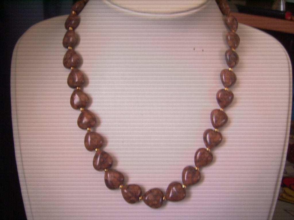ERn mooie Bruine Jaspis Harten edelstenen ketting, Sieraden, Tassen en Uiterlijk, Antieke sieraden, Verzenden, Overige materialen