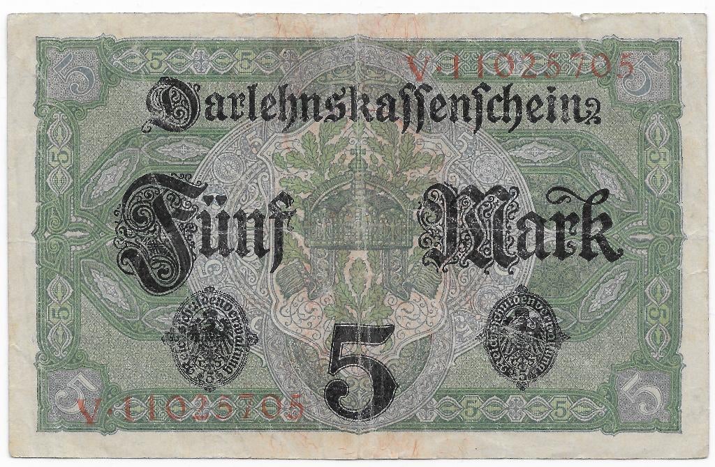 Duitsland 5 Mark Biljet 1917 P56b, Postzegels en Munten, Bankbiljetten | Europa | Niet-Eurobiljetten, Los biljet, Duitsland, Verzenden