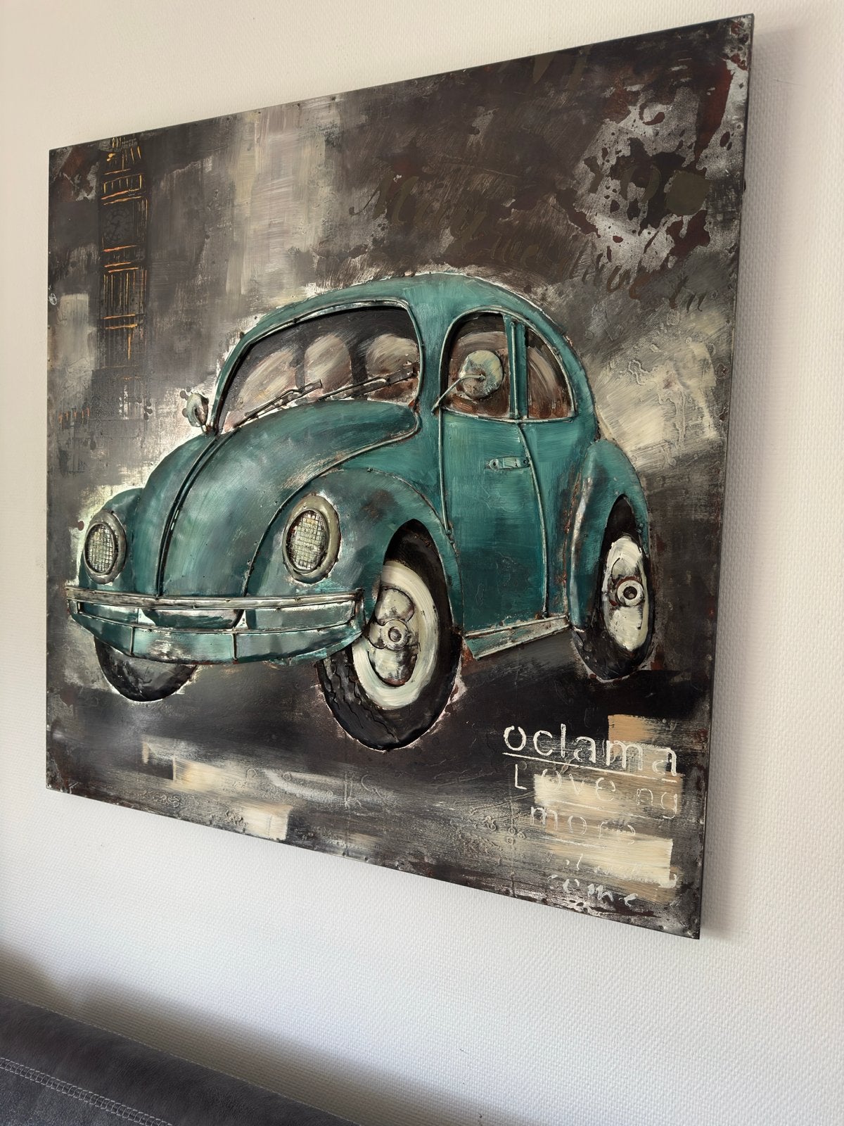 3D Metalen Schilderij Kever Auto - Uniek Kunstwerk, 3D-effect, Gemengde techniek, Metaal, Ophalen