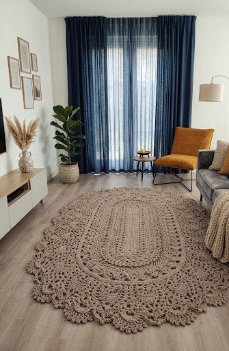 ​Luxe Gehaakt Ovaal Vloerkleed 240x160 Taupe Japandi/Boho, Moderne Japandi, Scandinavische , Boho-Chic, Beige, 150 tot 200 cm