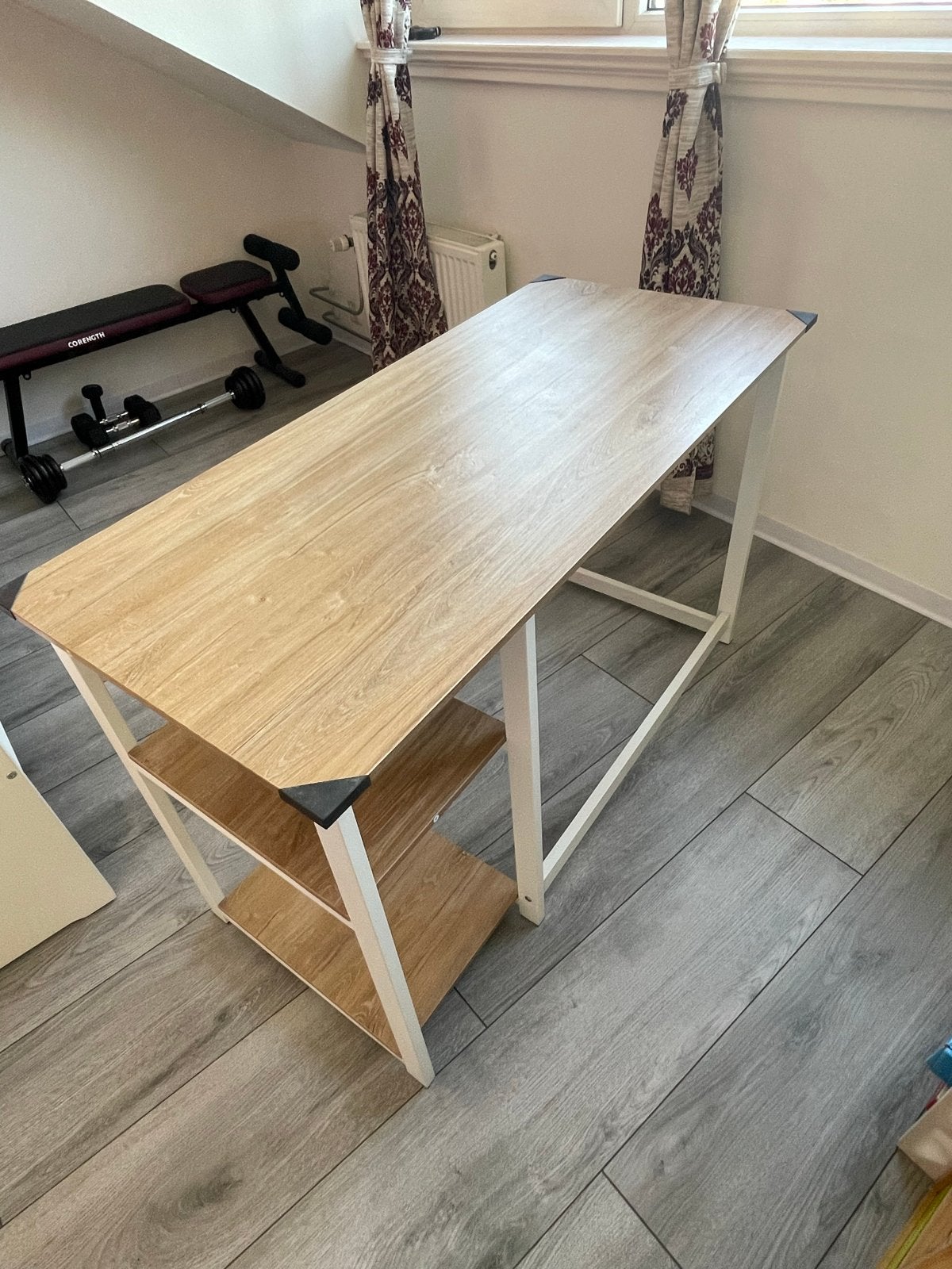 Studeer- en werktafel met opbergruimte, Ophalen, Demontabel, Hout, Bruin
