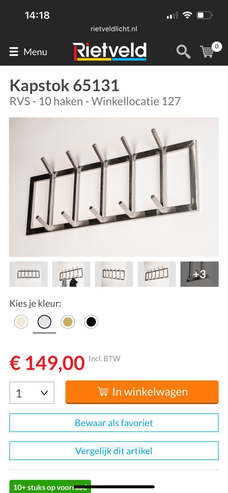 ZGAN - Rietveld Kapstok RVS - 10 haken, Huis en Inrichting, Zo goed als nieuw, Minder dan 100 cm, Metaal, Ophalen