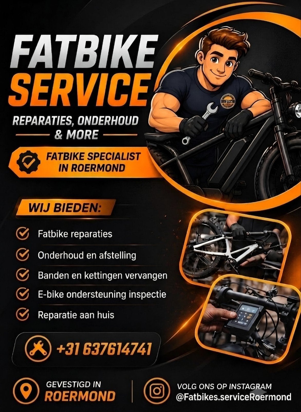 Fatbike reparatie/monteur aan huis regio Roermond ️⚒️💥, Mobiele service, Fietsreparatie