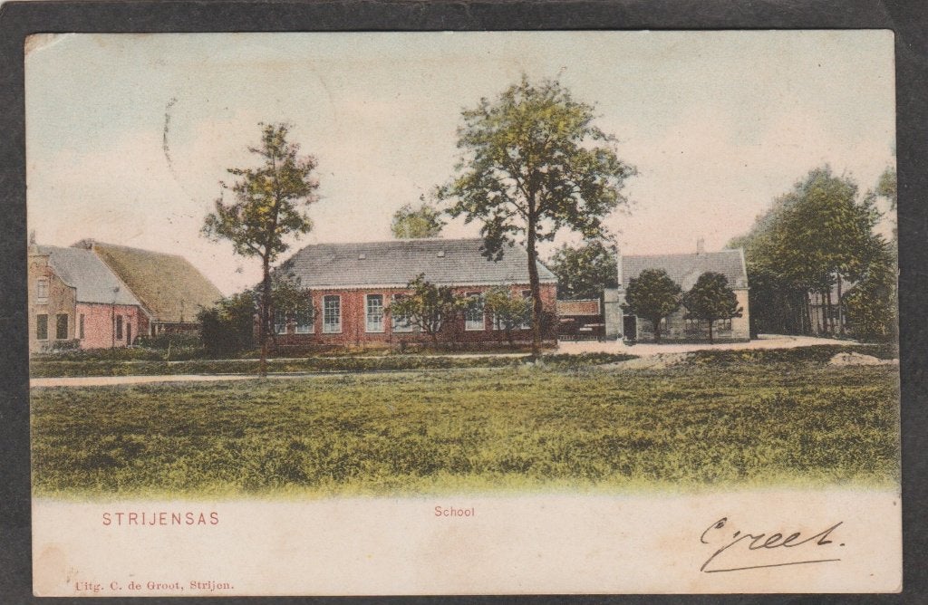 strijen  gezicht op de school, Verzenden, Voor 1920, Gelopen, Zuid-Holland