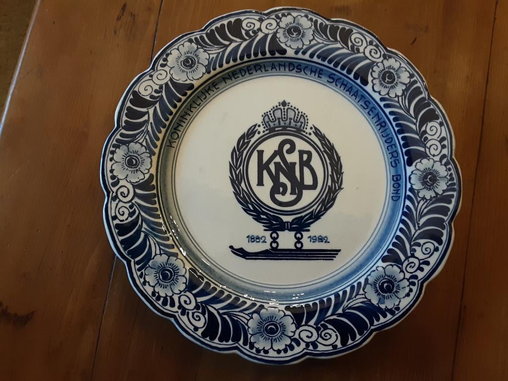 Mooi delfts blauw bord  schaatsbond, Ophalen of Verzenden