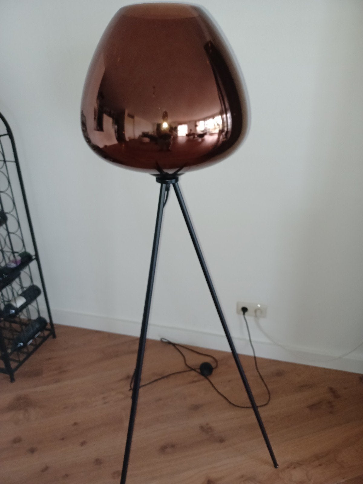 Nieuwe sfeervolle staande lamp met koper/brons glazen kap, Ophalen, Modern, Sfeervol, 100 tot 150 cm, Nieuw