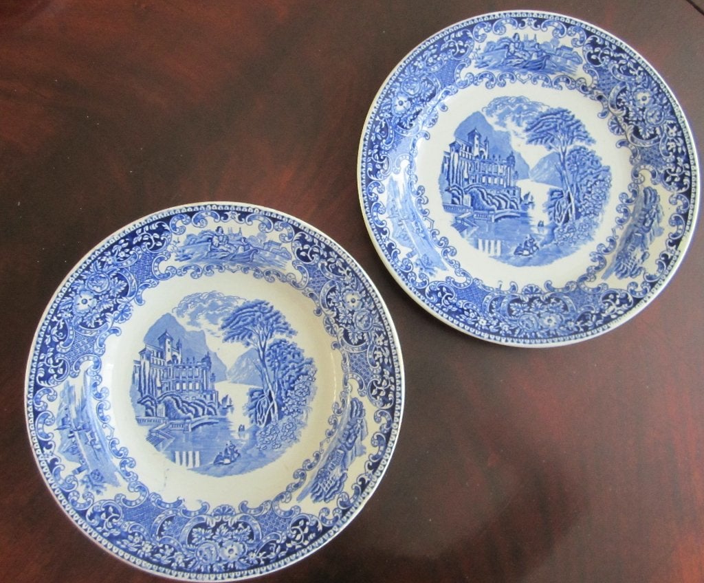 Castillo Old England blauw 1 Diep Soepbord en 1 Diner bord, Antiek en Kunst, Ophalen