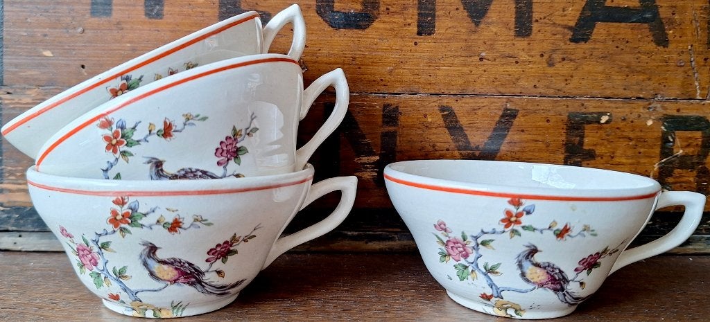 Set van 4 Antieke Franse kleine Kopjes met Paradijsvogel, Antiek en Kunst, Ophalen of Verzenden