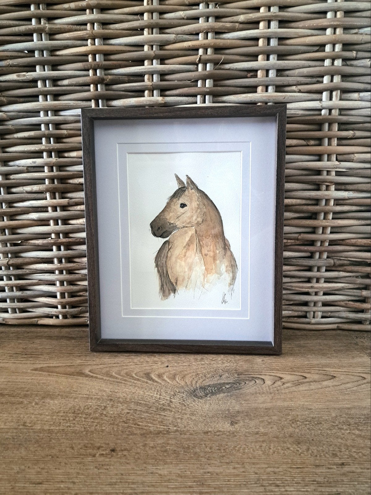 Schilderij paard origineel aquarel | Inclusief lijstframe, Ophalen of Verzenden, Nieuw, Hout