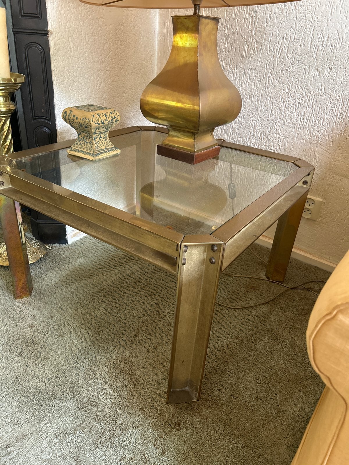 2x Vintage Peter Ghyczy Ambassade Salontafel Messing Glas, Huis en Inrichting, Ophalen, Gebruikt, Vierkant, 50 tot 100 cm