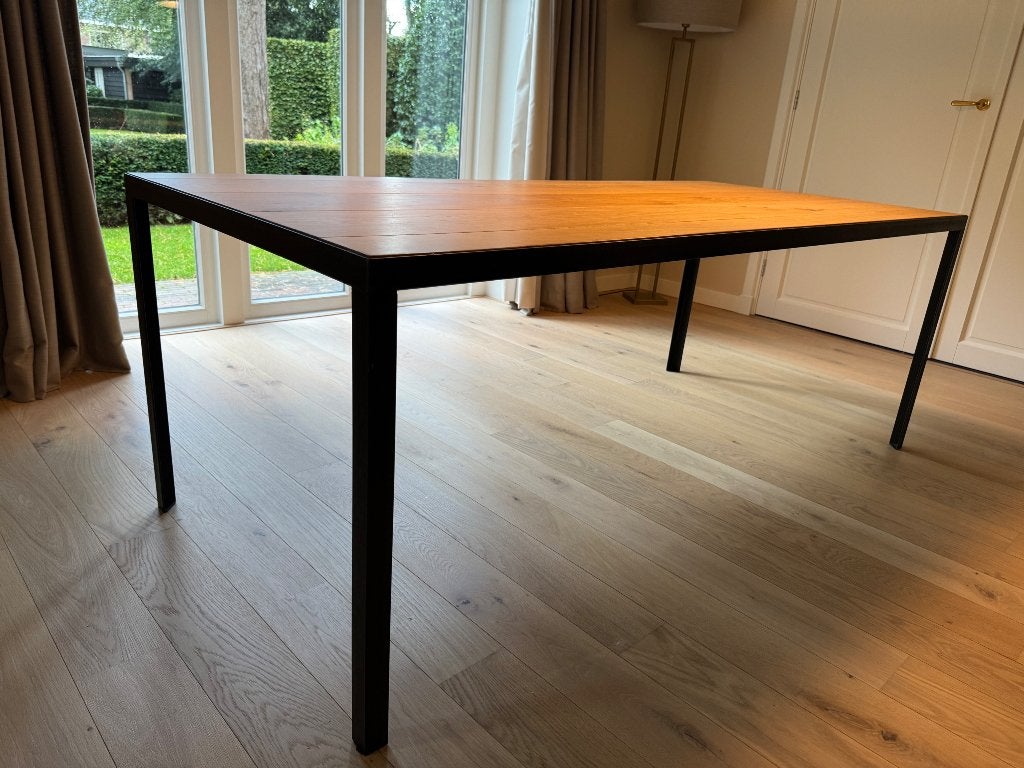 Houten eettafel met (echt) stalen frame, Huis en Inrichting, Ophalen, Industrieel, modern, 200 cm of meer, 50 tot 100 cm