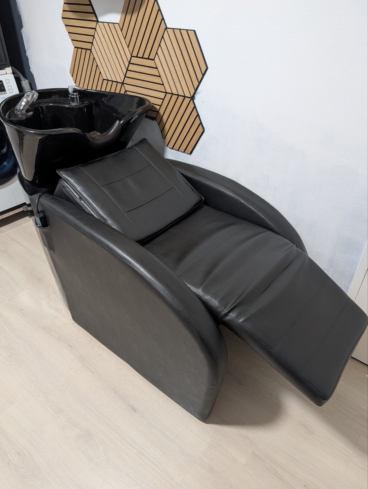 Kappers wasunit zwart leer met massage electrisch wasbak, Ophalen, Gebruikt, Zwart, Kapsalon