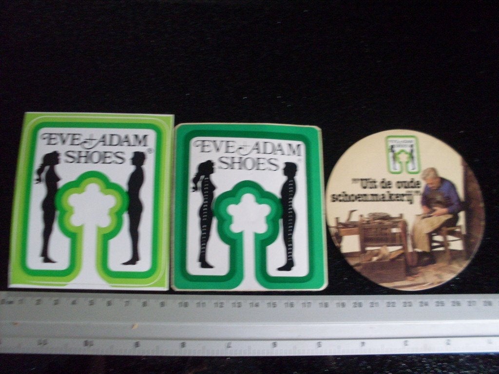 3x sticker eve + adam shoes logo uit de oude schoenmakerij, Verzamelen, Verzenden, Zo goed als nieuw, Merk