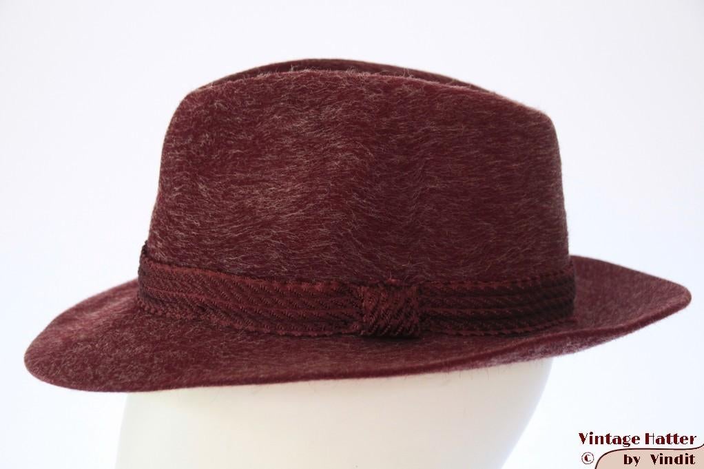 Vintage Gleufhoed Tonak bordeaux haarvilt 56 unisex, Ophalen of Verzenden, Gedragen, 56 of 57 cm (M, 7 of 7⅛ inch), Hoed