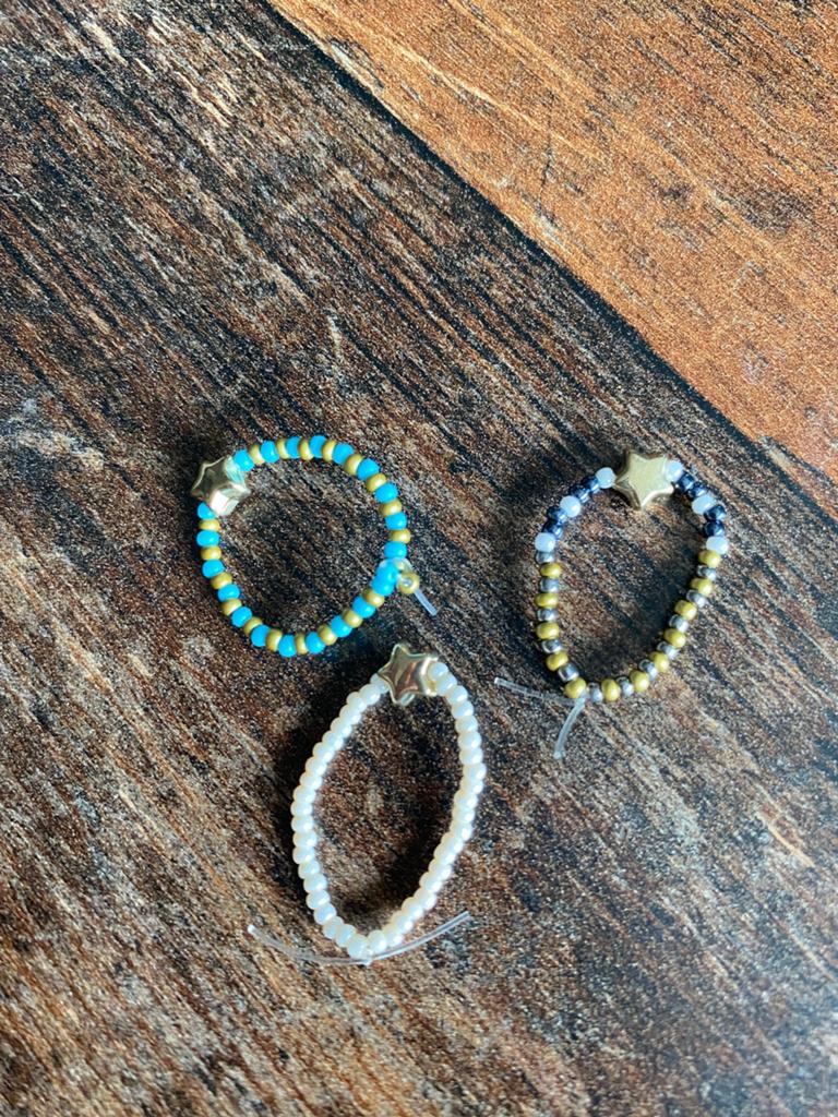 Set van 3 kralen ringen met sterbedel, Overige materialen, Overige kleuren, Nieuw, Ophalen of Verzenden