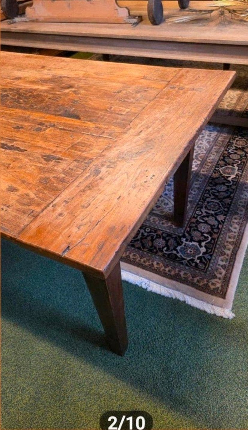 Antieke Franse boeren eettafel 220 cm, Ophalen, Gebruikt, Rechthoekig, Metaal