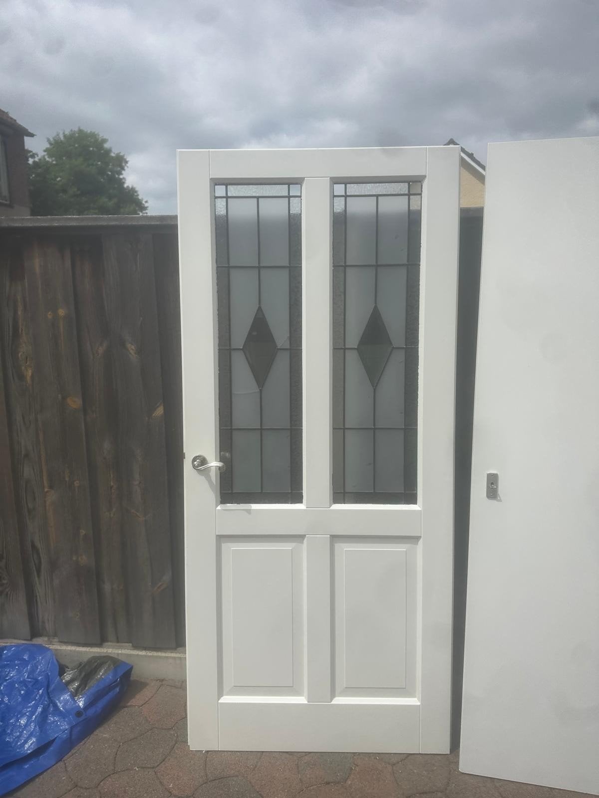 Opdekdeur glas in lood, Doe-het-zelf en Verbouw, Kozijnen en Schuifpuien, Ophalen of Verzenden, Hout, 75 tot 150 cm, Deurkozijn