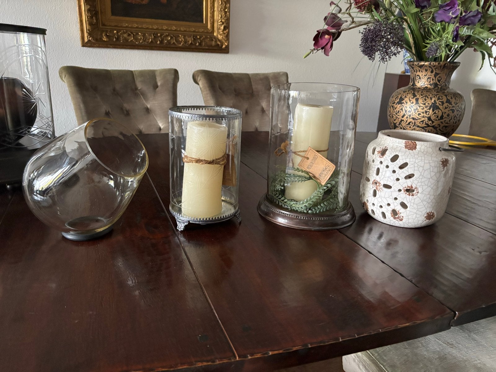 Mooie windlichten met kaars, Huis en Inrichting, Woonaccessoires | Kandelaars en Kaarsen, Windlicht, Gebruikt, Wit, Ophalen of Verzenden