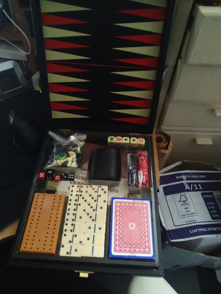5 In 1 speelset Dammen Backgammon Cribbage Domino's, Ophalen of Verzenden, Nieuw