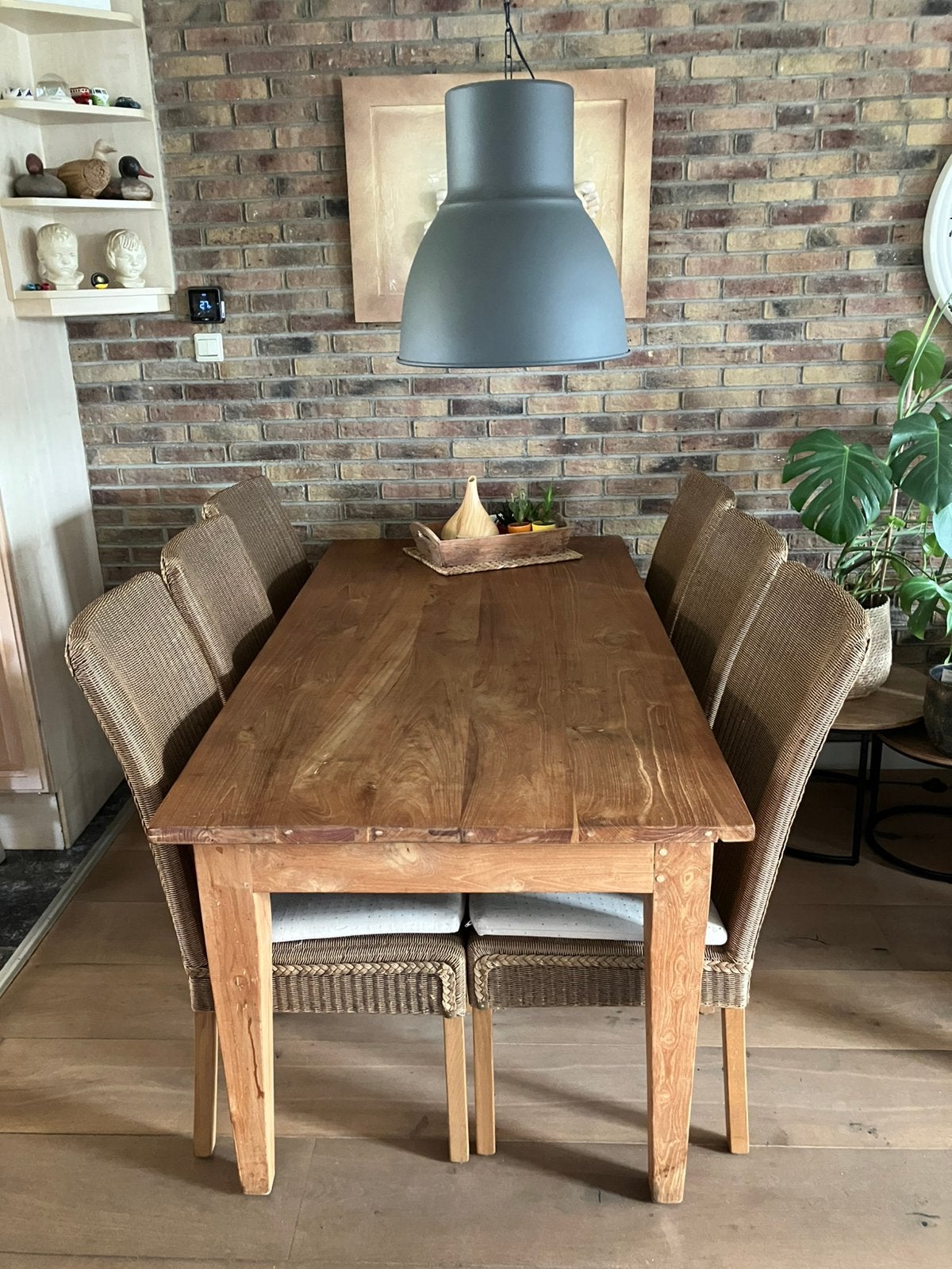 Teakhouten tafel met 6 stoelen, Ophalen, Zo goed als nieuw, 4 tot 6 stoelen