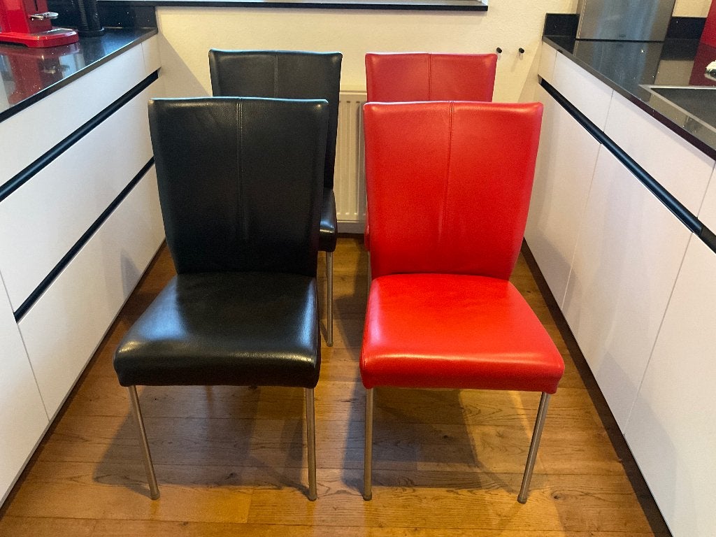 Leren eetkamerstoelen, 4 stuks, Ophalen, Gebruikt, Leer, Vier
