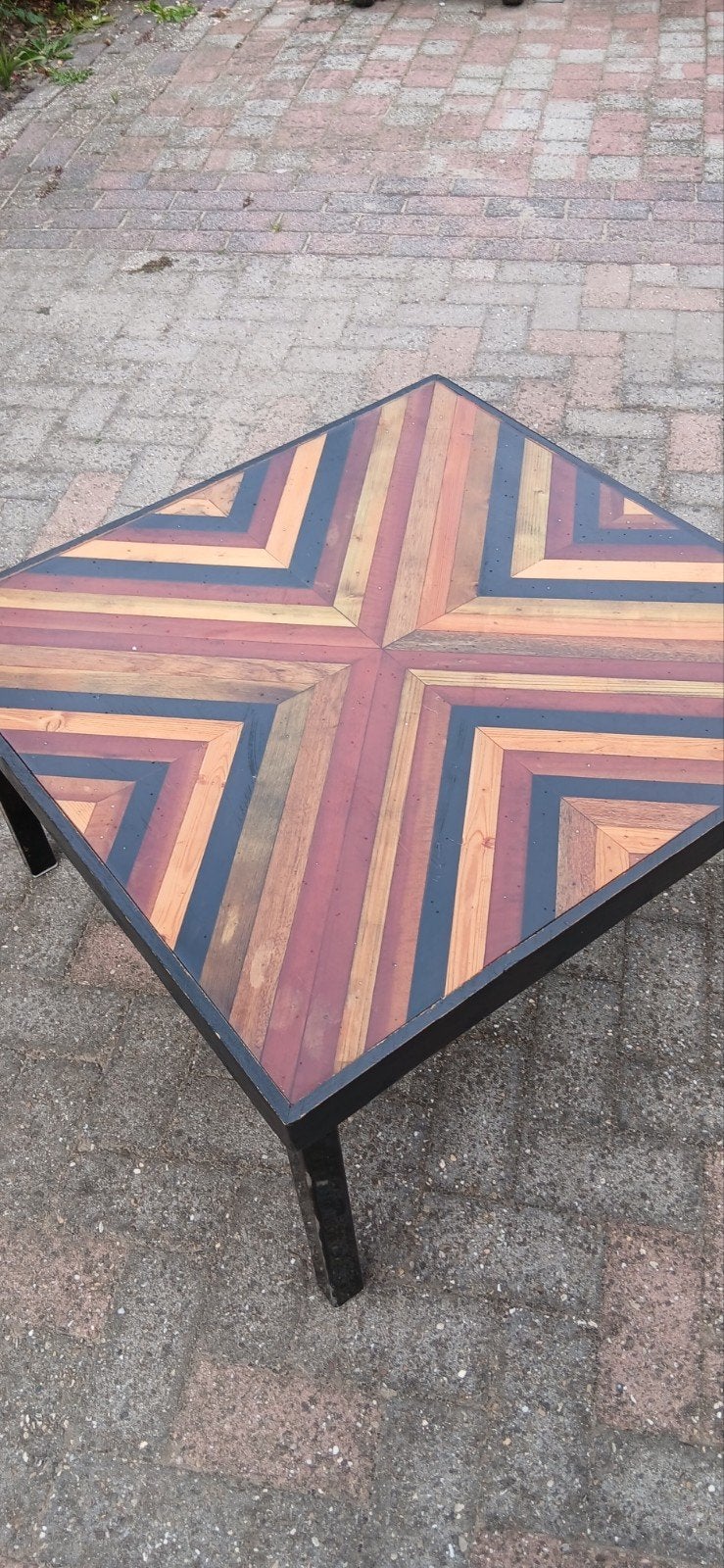 Unieke handgemaakte salontafel met mozaïek blad, Huis en Inrichting, 50 tot 100 cm, Vierkant, 50 tot 100 cm, Zo goed als nieuw