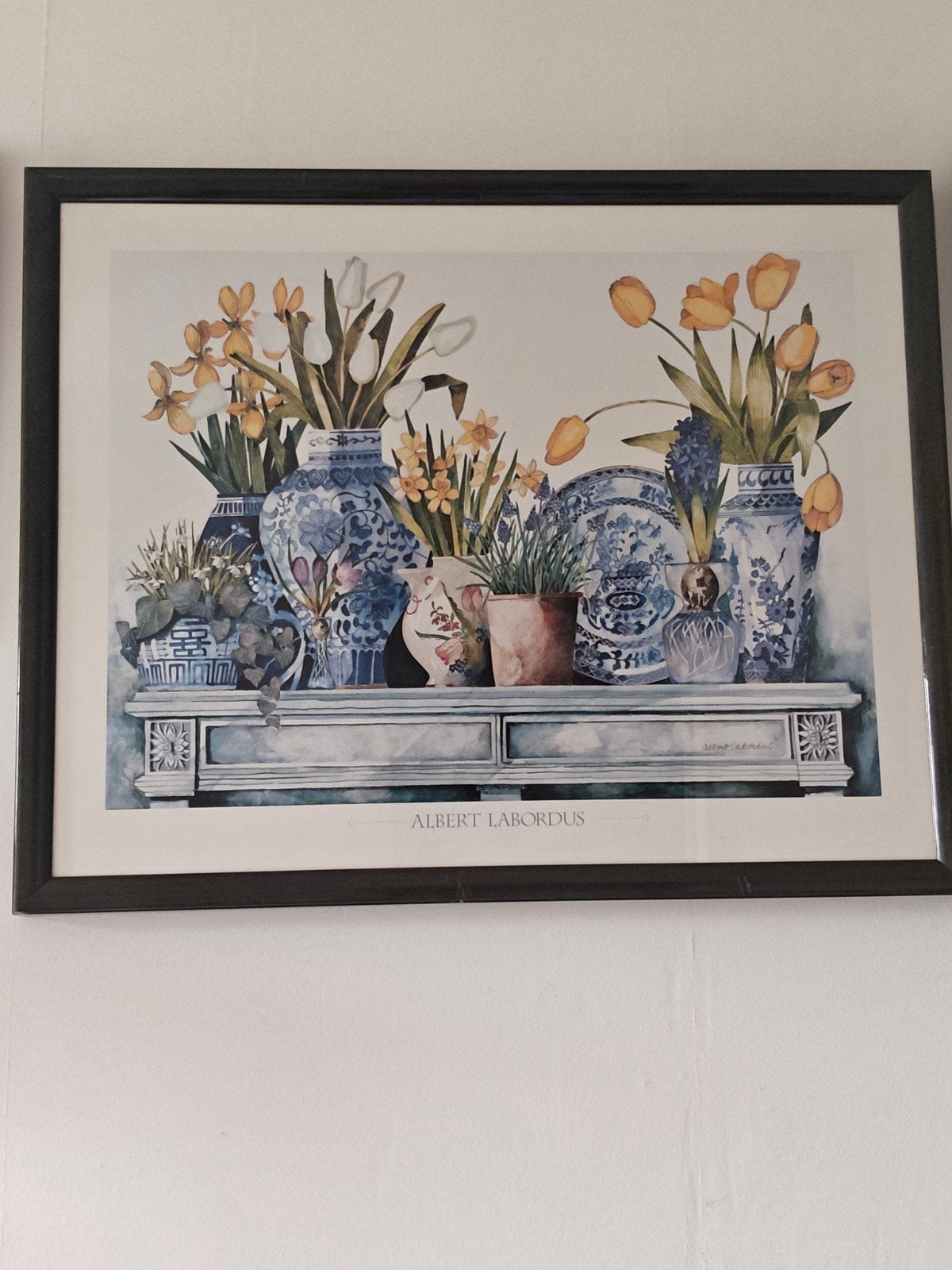 Albert Labordus - Stilleven met bloemen en Delfts blauw, Ophalen of Verzenden