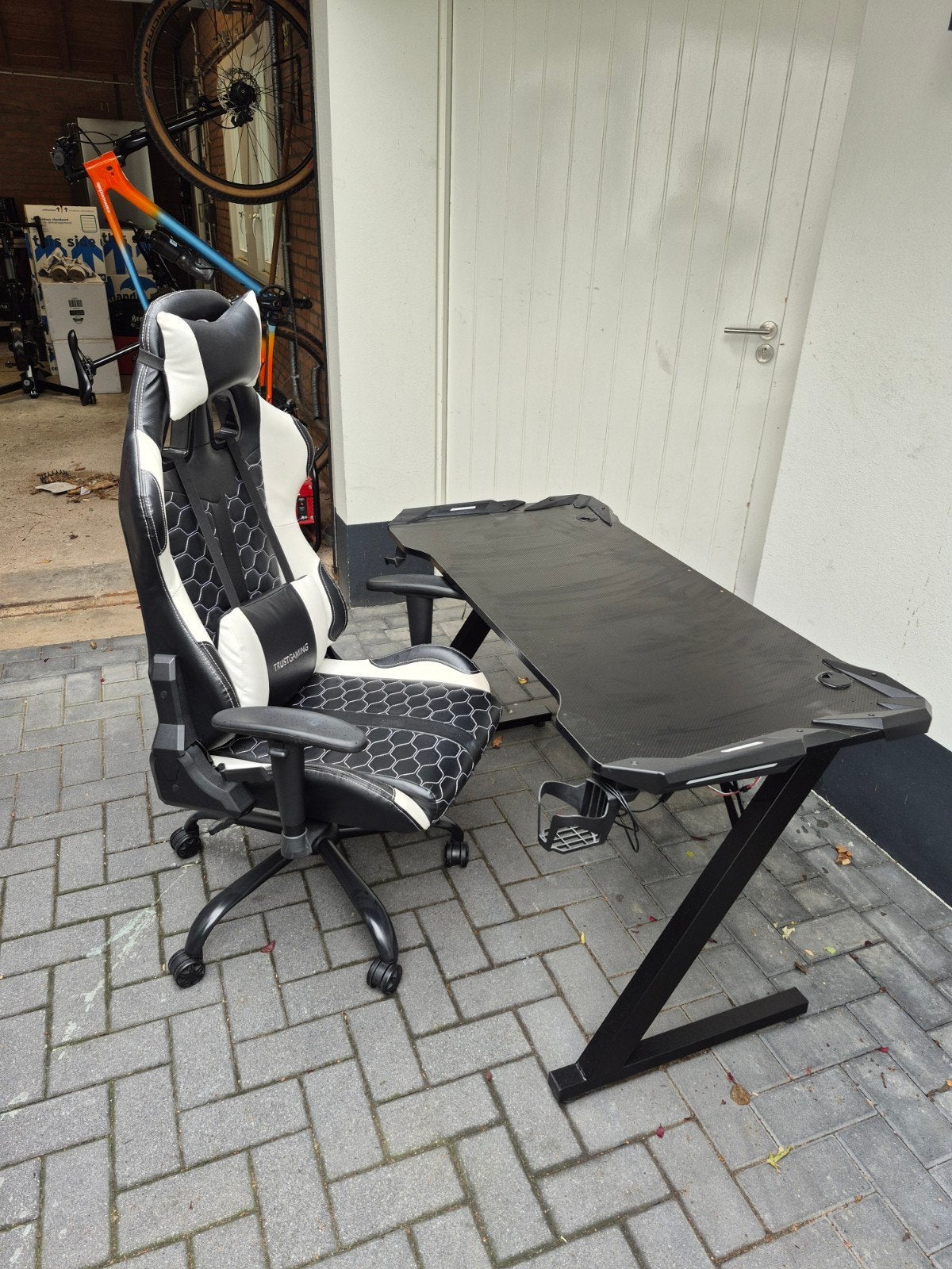 Gamingbureau + gamestoel met LED-verlichting en carbonlook, Ophalen of Verzenden