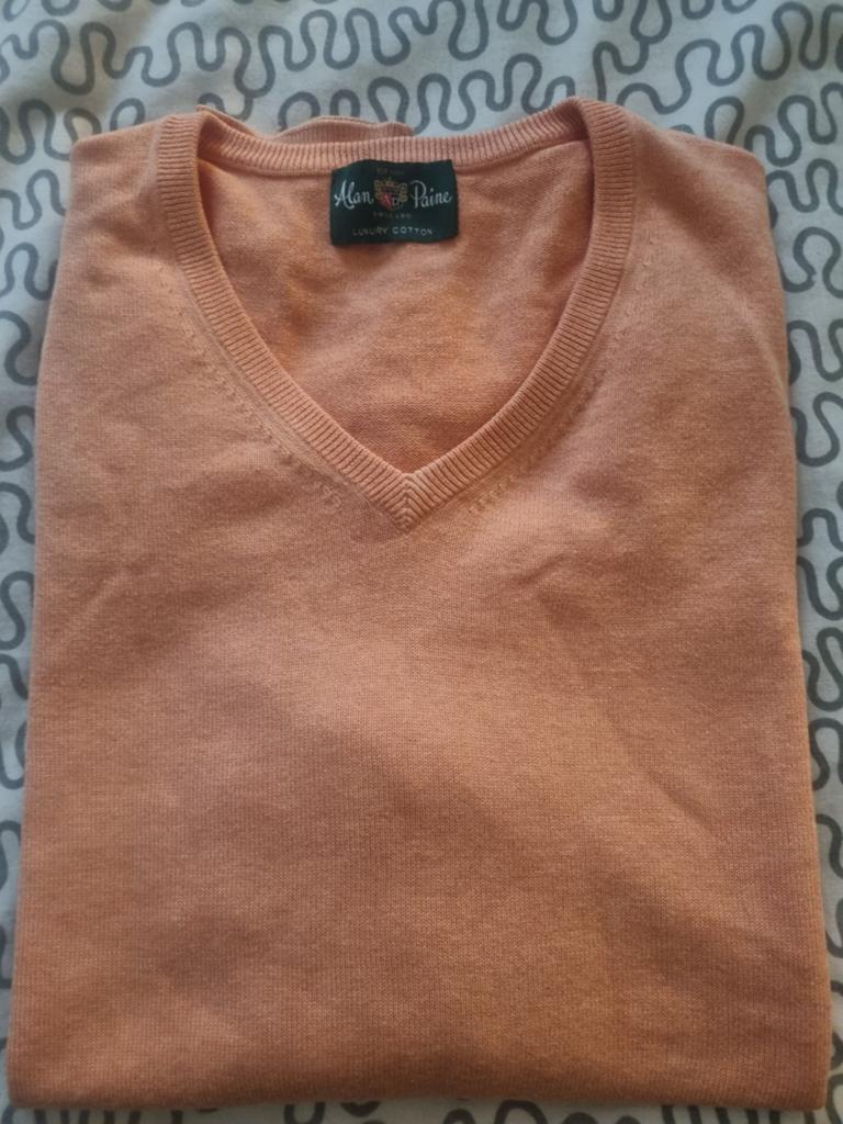 Alan Paine Luxe Katoenen V-hals Trui - Perzik/Oranje, Ophalen of Verzenden, Zo goed als nieuw, Alan Paine, Overige maten