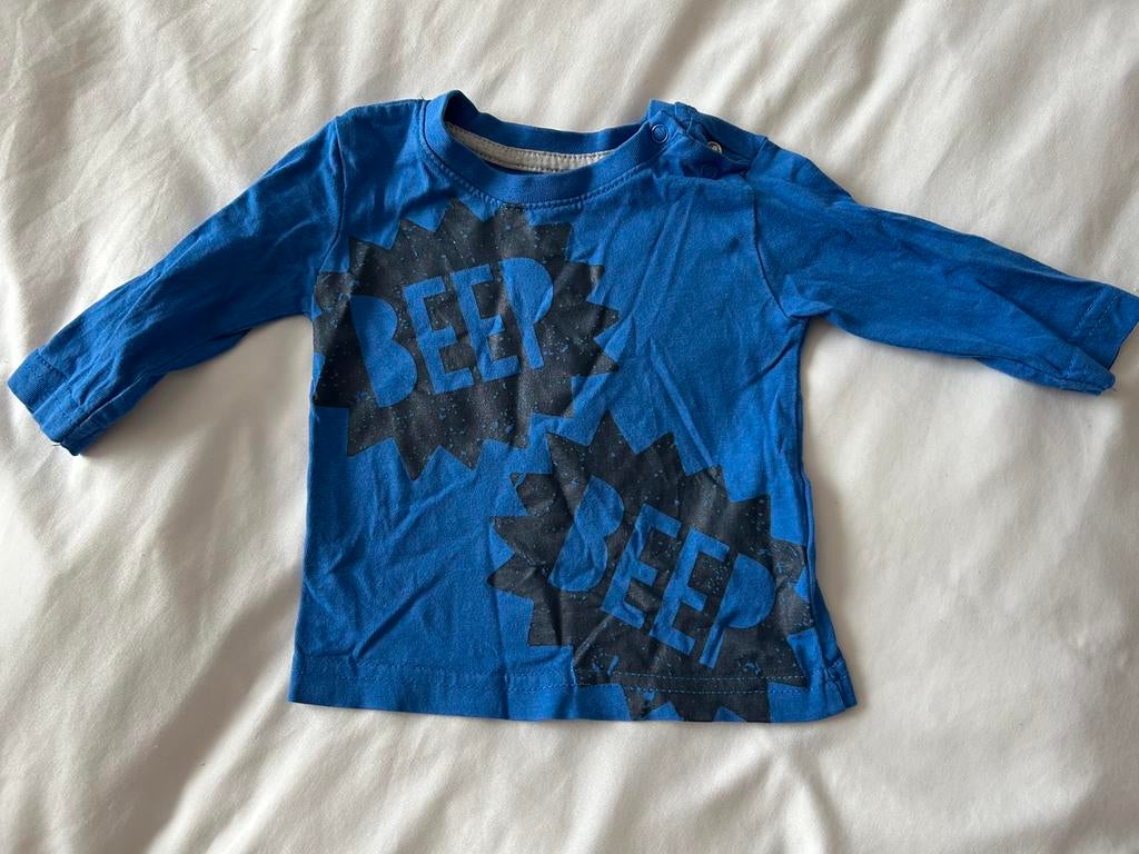 Blauw 'BEEP' Shirtje Maat 68, Ophalen of Verzenden, Zo goed als nieuw, Jongetje of Meisje, Shirtje of Longsleeve