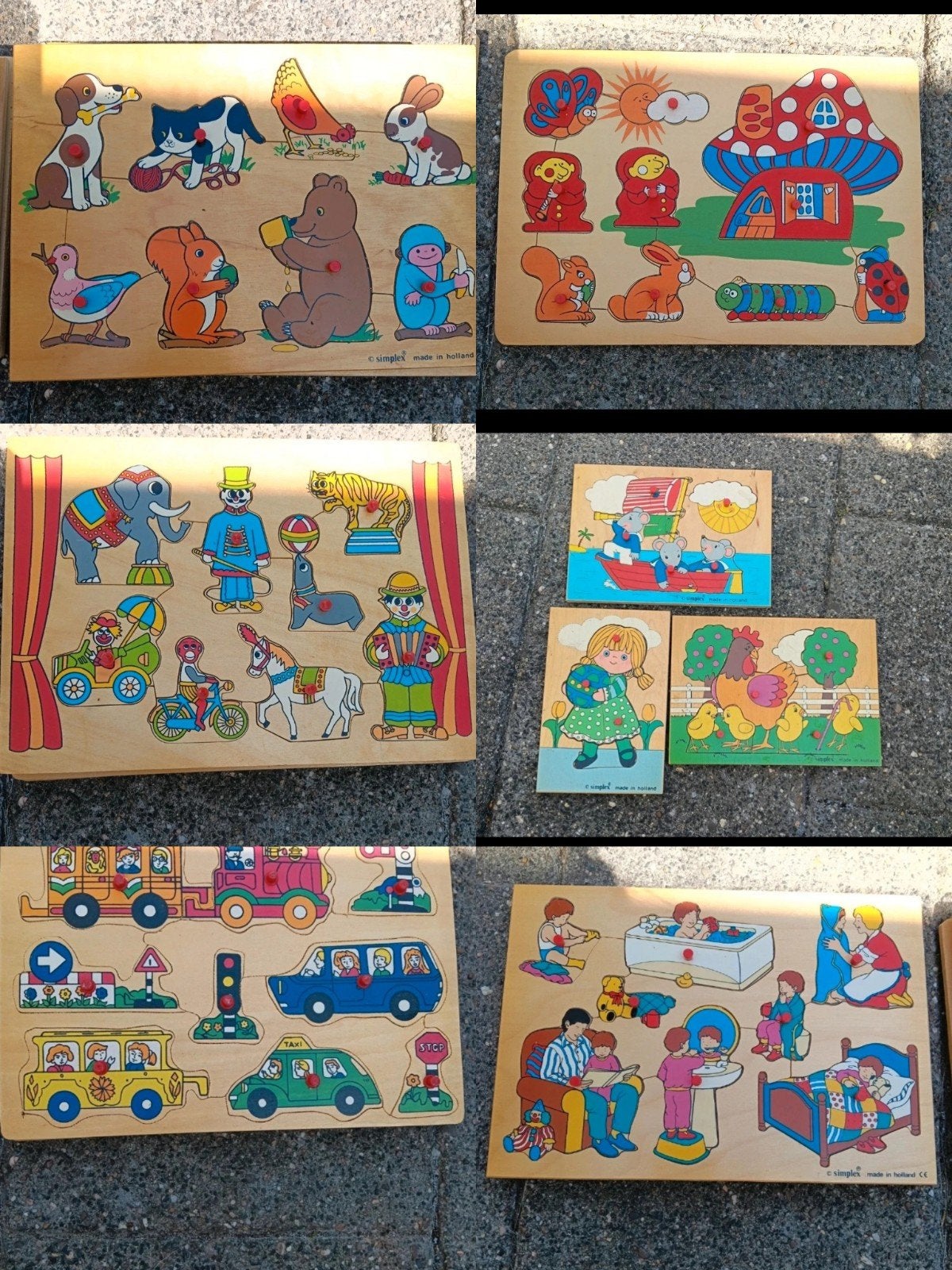 Grote set Vintage Simplex Houten Noppenpuzzels (8 stuks), Ophalen of Verzenden, Gebruikt, Overige typen