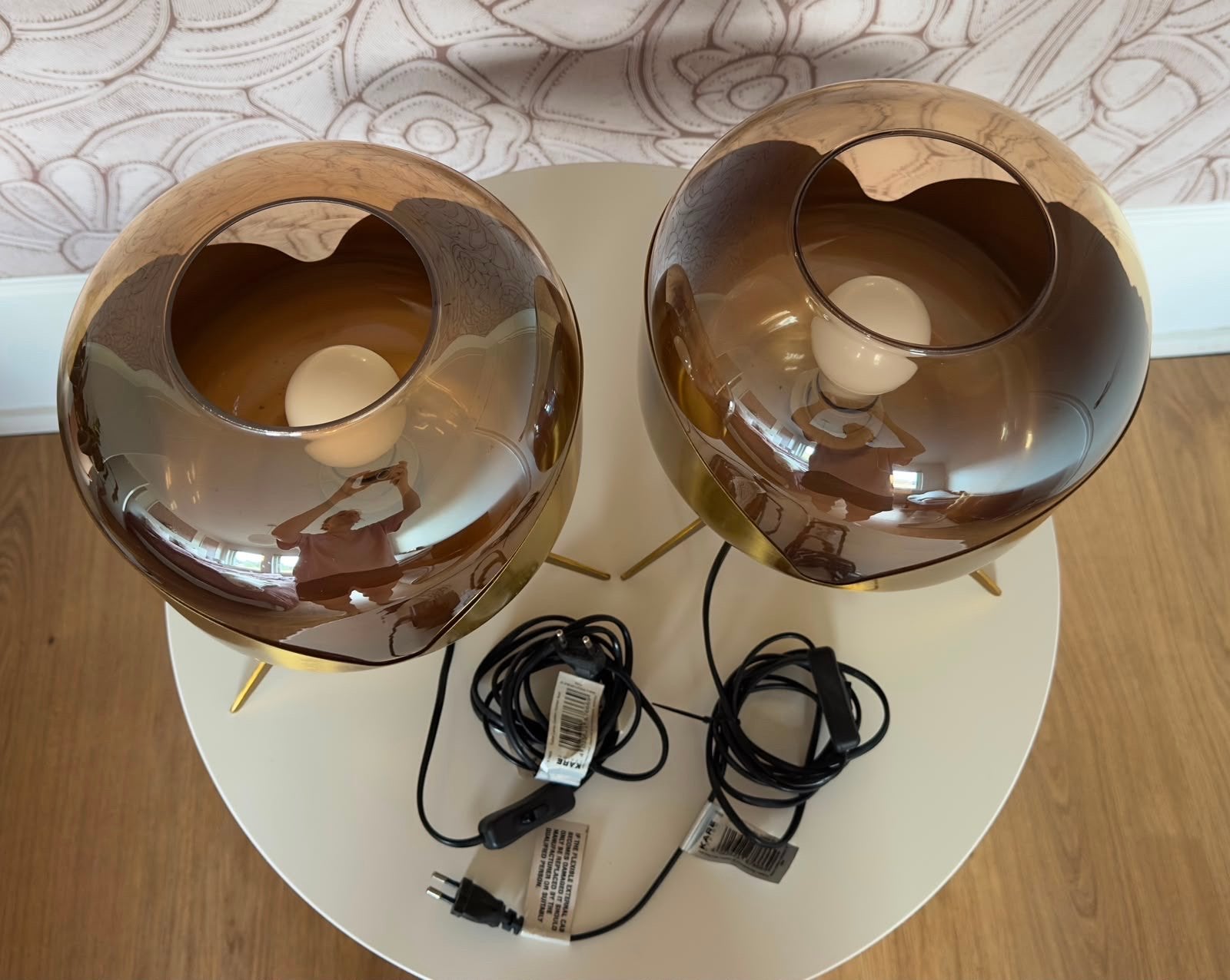 Set van 2 Kare Design Tafellampen Goud/Amber, Ophalen, Zo goed als nieuw, Goud, Metaal