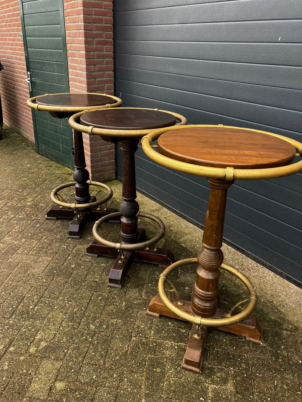 Statafels met messing steunen(3 stuks), Huis en Inrichting, Ophalen, Gebruikt