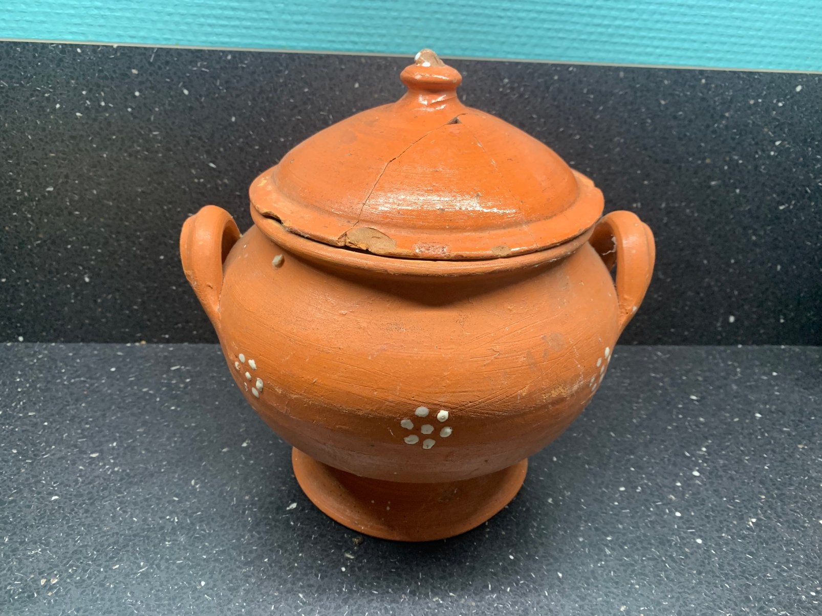 Antieke handgemaakte pot met deksel, Ophalen of Verzenden