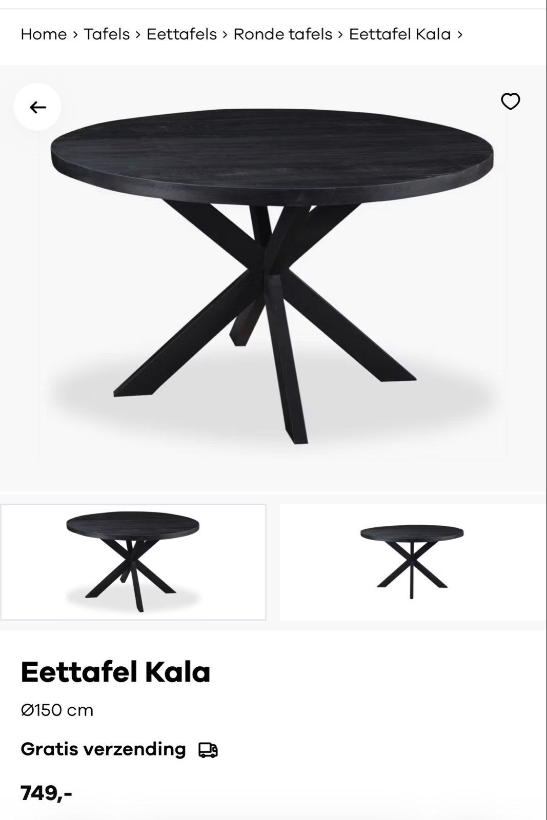 Zwarte ronde eettafel 120 cm -, Ophalen, Gebruikt, 100 tot 150 cm, Rond