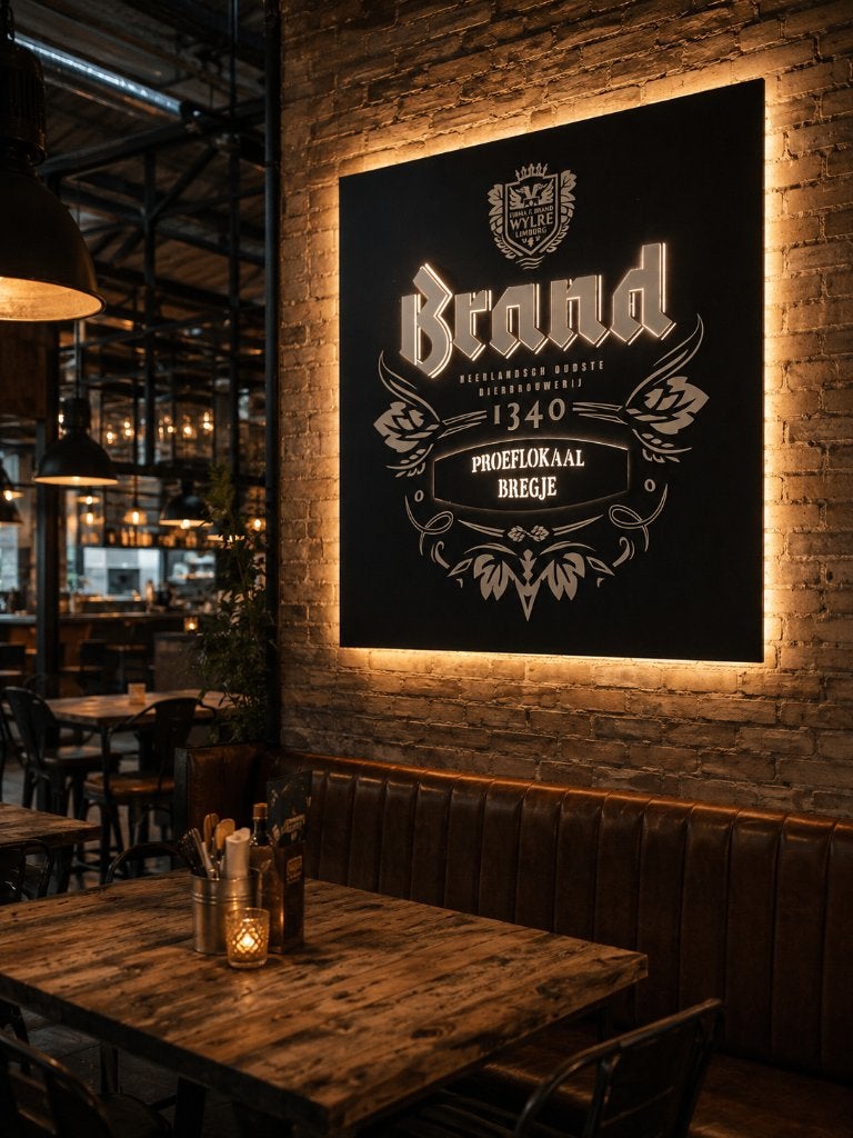 Reclamebord Brand Bier met verlichting Nieuw Zeer Fraai, Ophalen, Nieuw, Lichtbak of (neon) lamp