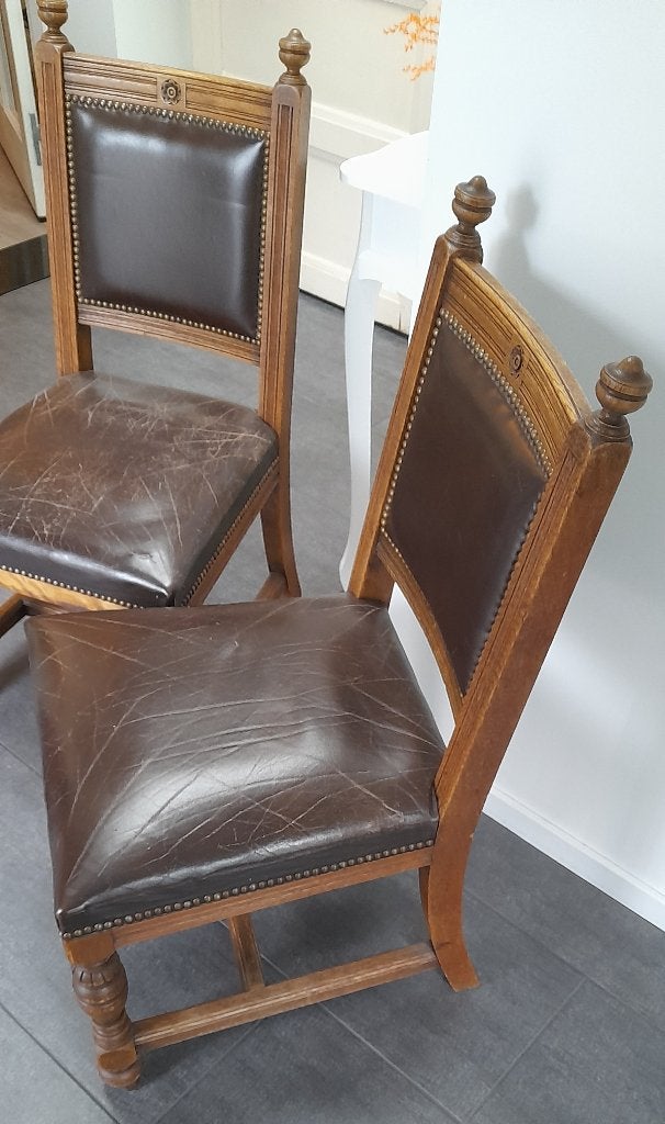Zes antieke eetkamerstoelen, Gebruikt, Bruin, Hout, Vijf, Zes of meer stoelen