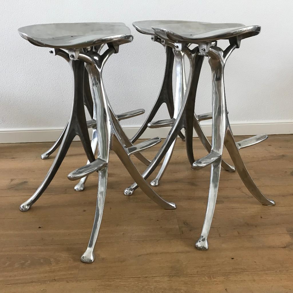 4 barkruk kruk stool Quasar Khanh aluminium zeldzaam, 60 tot 90 cm, Ophalen of Verzenden, Nvt, Nvt