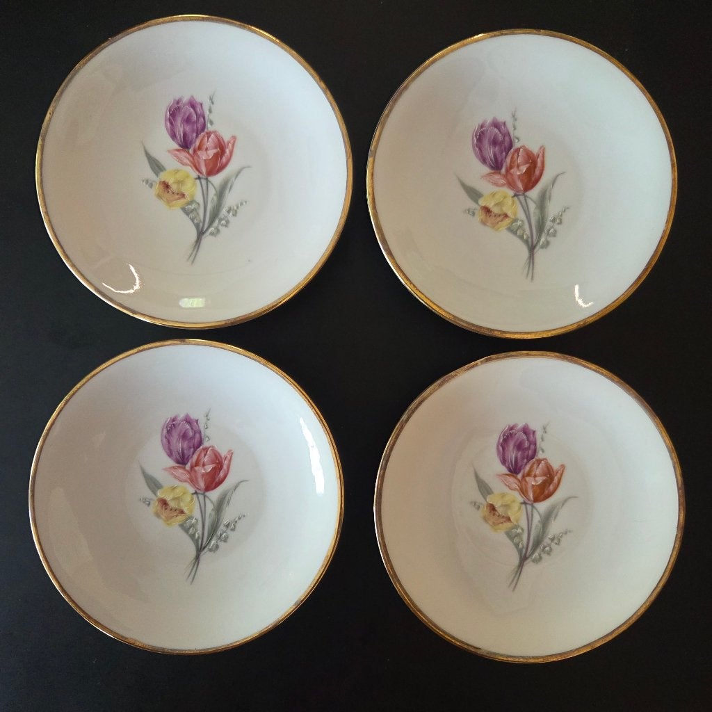 Set van 4 Vintage Winterling Bavaria Schaaltjes met Tulpen, Ophalen of Verzenden