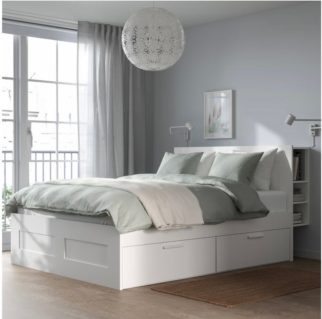 IKEA Brimnes bed met opbergruimte en hoofdeinde, Huis en Inrichting, Slaapkamer | Bedden, Ophalen, Wit, 180 cm, 200 cm