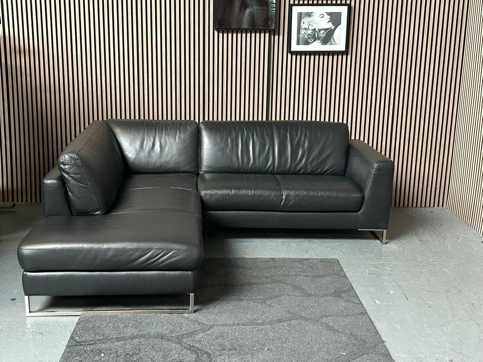 GRATIS LEVERING Hoekbank Leer Zwart 235x210 GEREINIGD, Huis en Inrichting, Banken | Bankstellen, Hoekbank, Leer, Ophalen of Verzenden