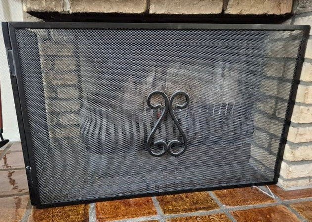 Zwart metalen haardscherm * 75x45 cm, Ophalen of Verzenden, Zo goed als nieuw, Houthaard