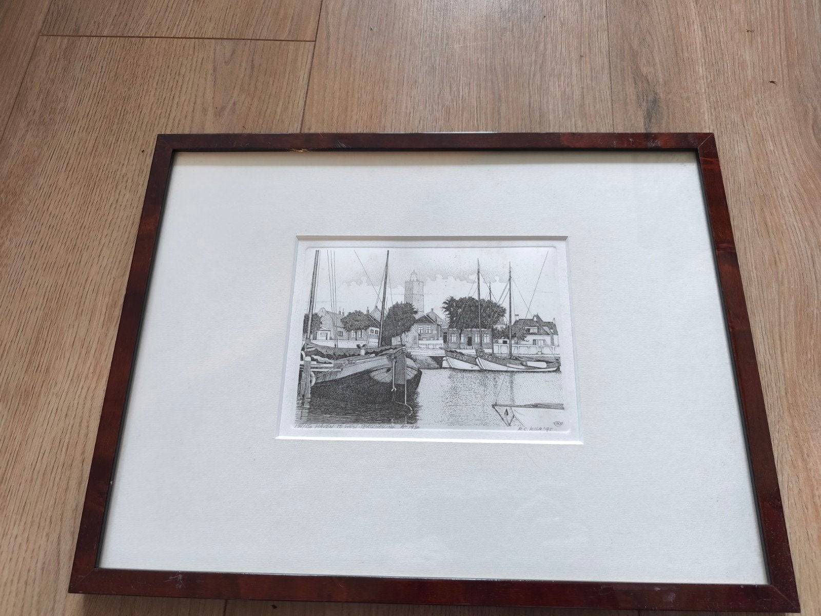 Ets Rob C Kila 1995 - Havengezicht West-Terschelling, Stadsgezicht, 1950 - 1999, Ets, Ingelijst