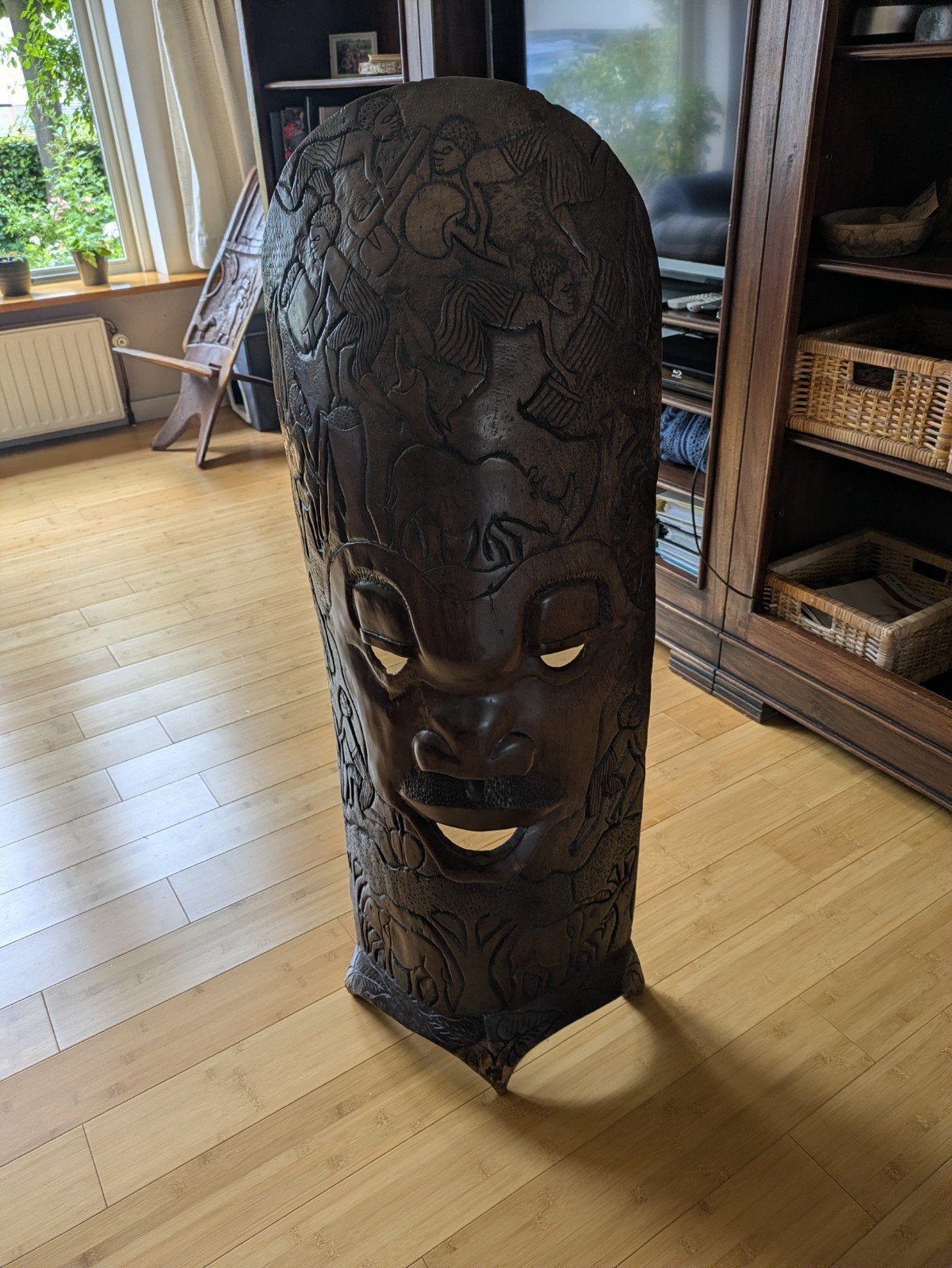 Groot houten Afrikaans masker - 1 meter hoog, Bruin, Afrika, Masker, Handgemaakt