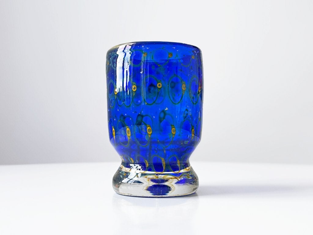 Vintage Erwin Eisch vaas handgeblazen glas design object, Gebruikt, Blauw, Glas, Met patroon/structuur