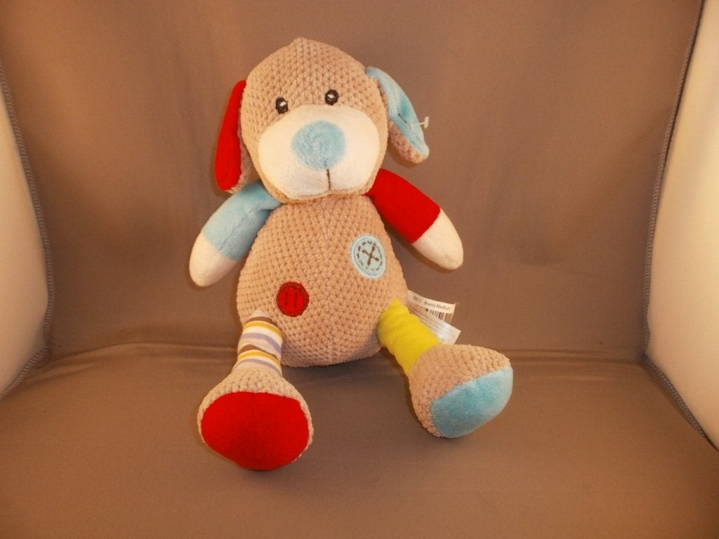 toys 2013 hond Bruno rammel 24 cm gekleurd bruin rood/blauw, Nieuw, Wasbaar, Middelgroot (20 tot 80 cm), Meerkleurig