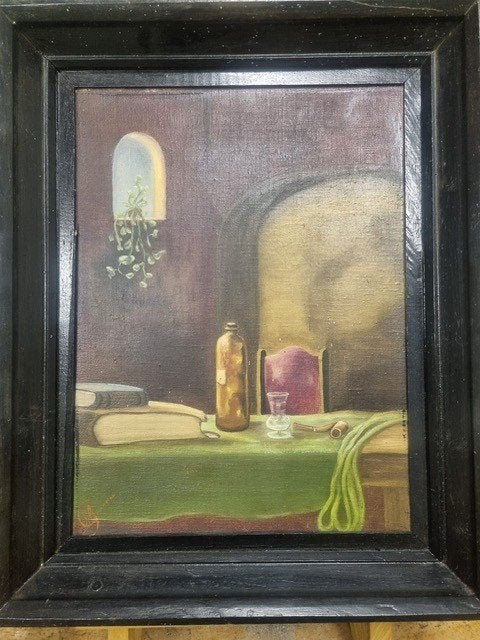 Antiek schilderij gesigneerd, Ophalen of Verzenden