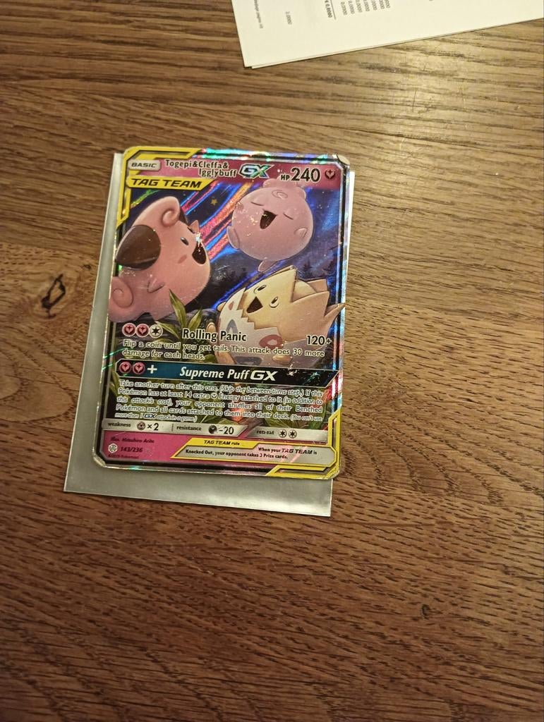 Togepi & Clefairy & Jigglypuff GX Pokémon Kaart, Ophalen, Gebruikt, Losse kaart, Foil