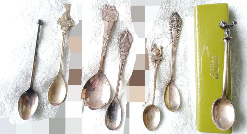 7 oude retro verzilverde lepels theelepeltjes koffielepel., Ophalen of Verzenden